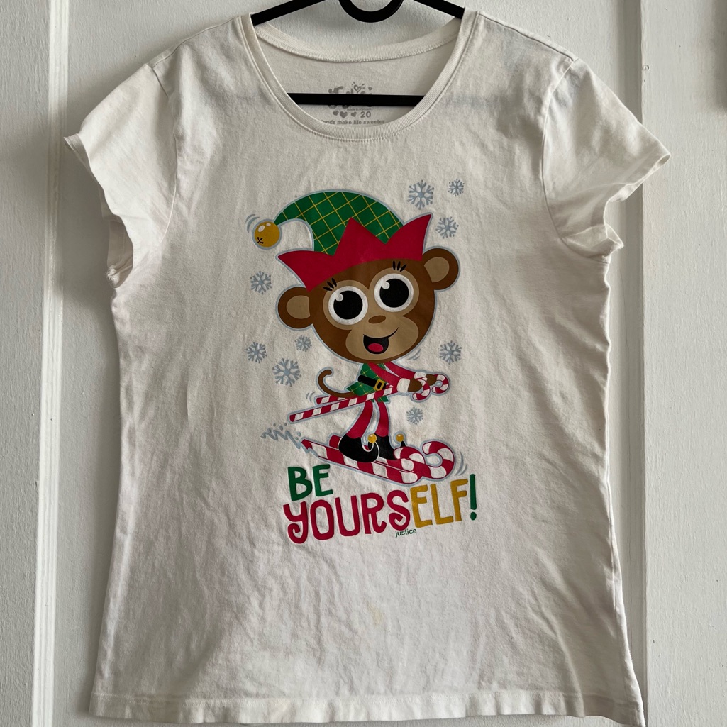 2/$15 Or 3/$20 Justice Kids White Tee With Winter Monkey Design Size 20